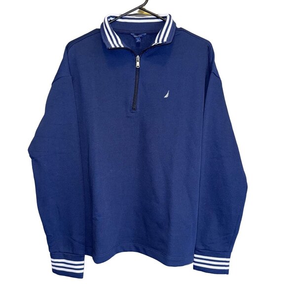 Womens Pullover Sweatshirt Size L Navy Nautica Quarter-Zip Medium Shirt Blouse - Picture 1 of 7